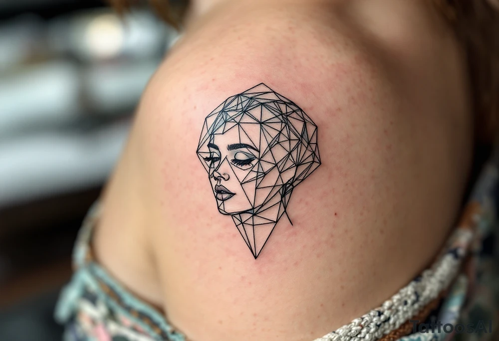 Geometric Stafford – A stylized Stafford head formed with black fine-line geometric shapes, with subtle shading in gray and muted teal. tattoo idea