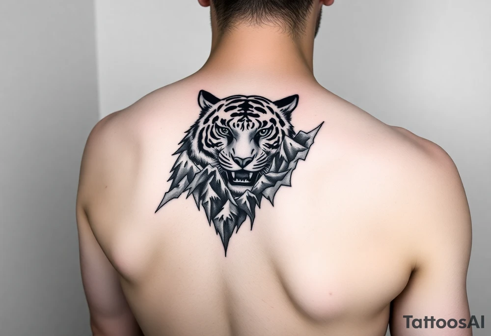 Tiger with mountains tattoo idea
