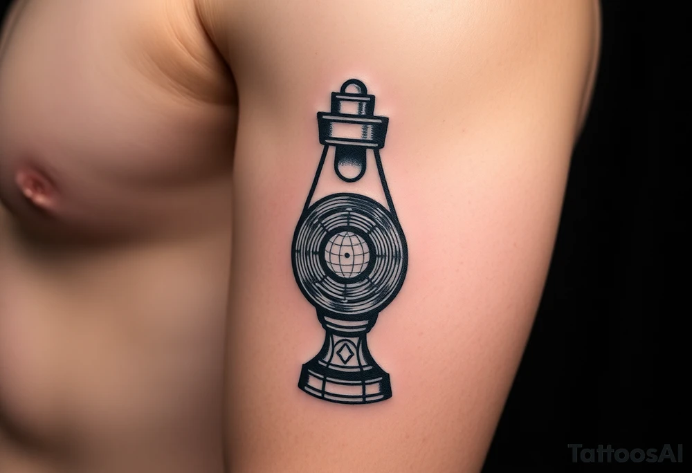 lava lamp with a disco ball and vinyl record inside of it tattoo idea