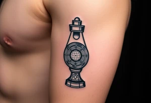 lava lamp with a disco ball and vinyl record inside of it tattoo idea