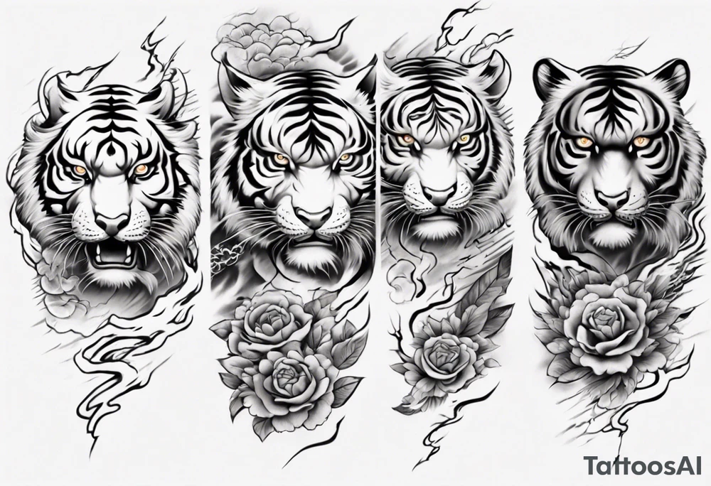 Tiger sleeve tattoo with lightning tattoo idea