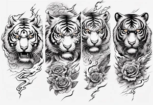 Tiger sleeve tattoo with lightning tattoo idea
