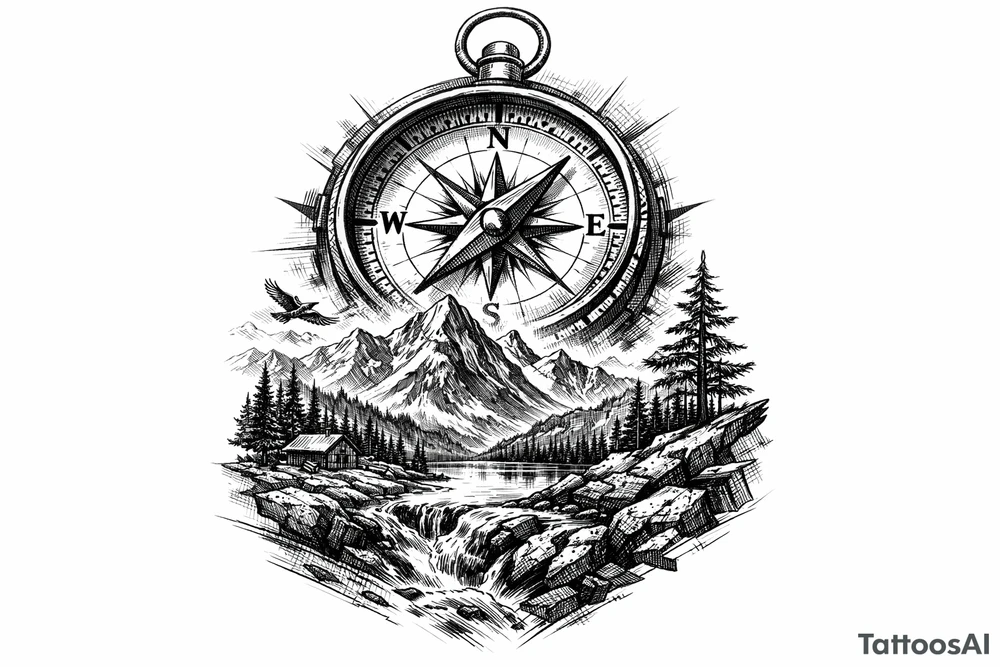 a compass,landscape tattoo idea