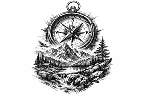 a compass,landscape tattoo idea