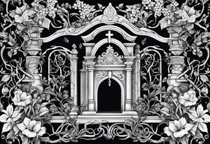 Leafy vines with grave yard tattoo idea
