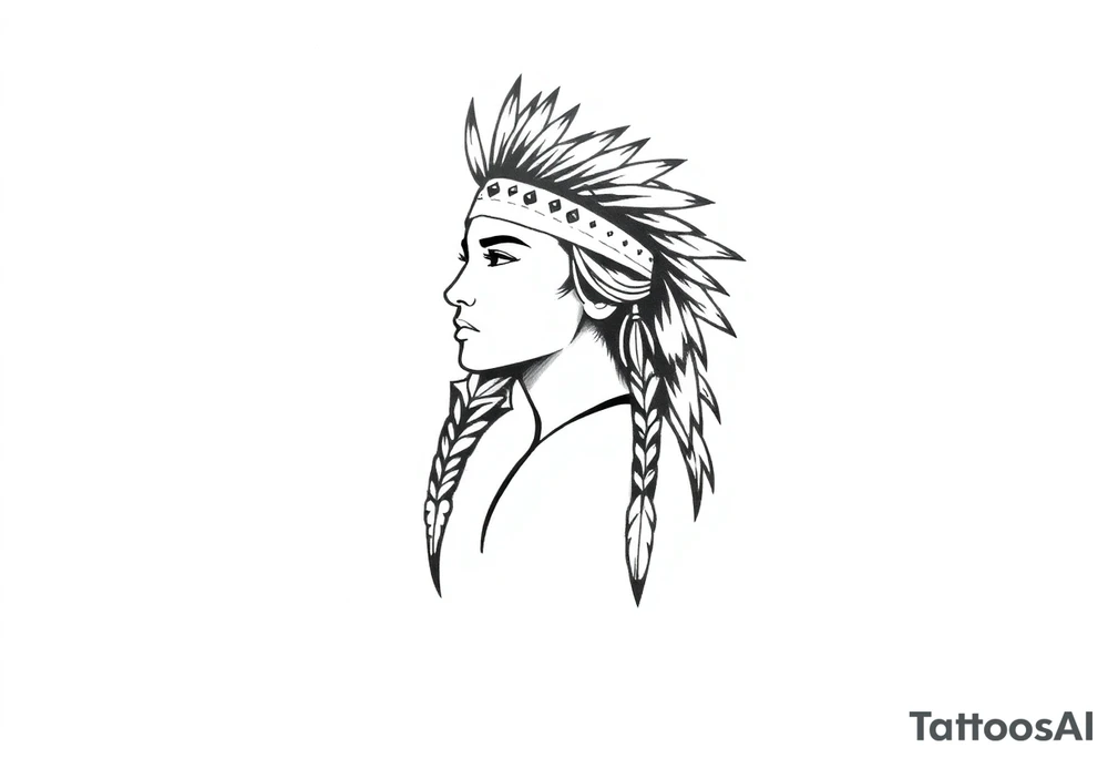 Female Native American wearing headband side pose tattoo idea
