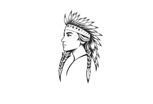 Female Native American wearing headband side pose tattoo idea