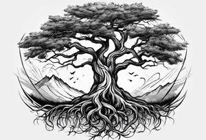 Tree roots wrapping around wrist leading to tree around forearm tattoo idea
