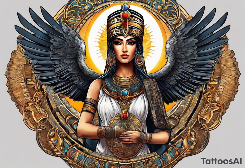 Isis (top center): With wings and the sun disc on her head, holding the ankh.
arm tatto tattoo idea