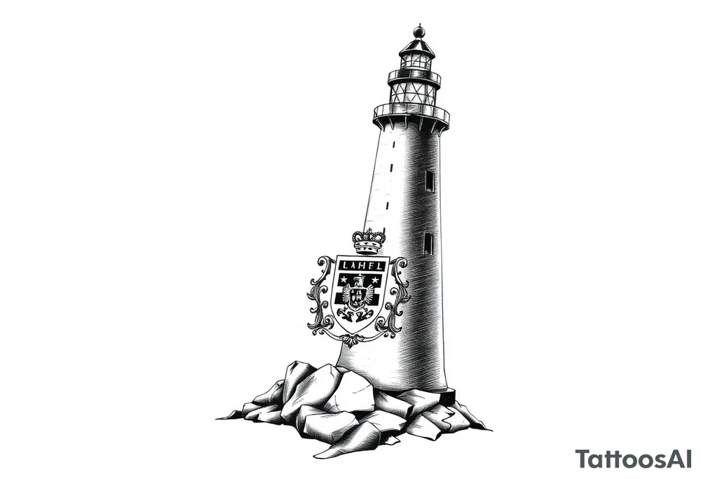 Lighthouse with coat of arms incorporated into the light tattoo idea