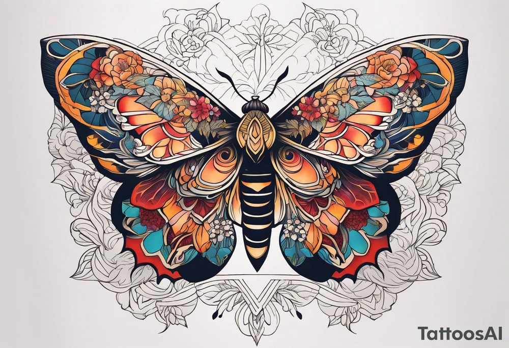 Delicate large moth tattoo idea