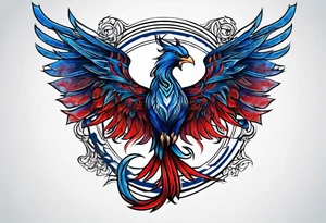 Blue and red Phoenix in a triquetra tattoo idea