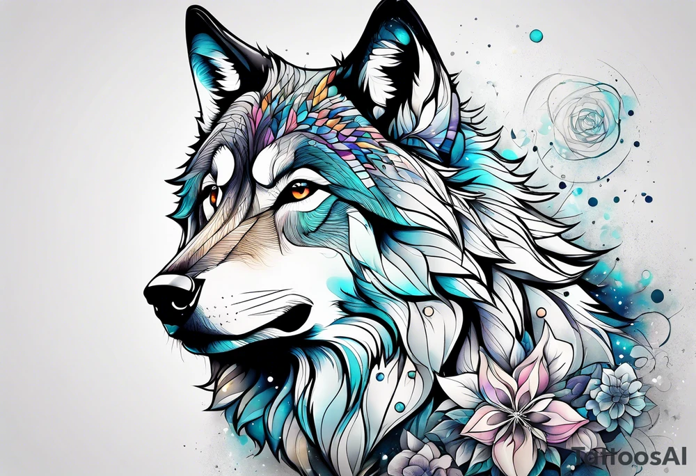 Constellation, animal wolf snow , géométric , flower tattoo idea