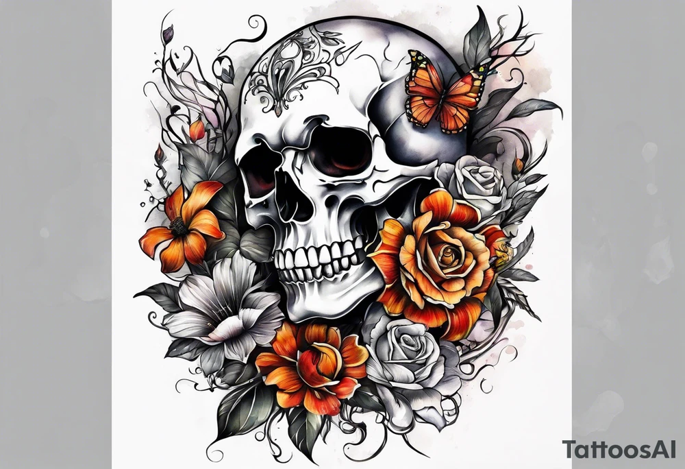 Skeletons and Flowers tattoo idea