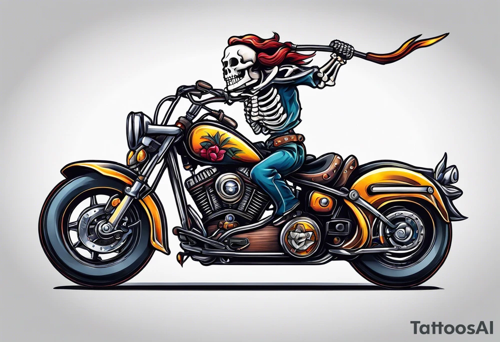 Skeleton riding bull tattoo idea