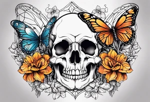 dry bones come alive flowers and butterflies tattoo idea