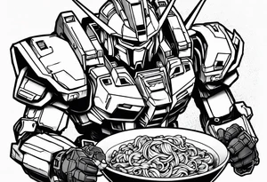 Gundam eating a bowl of ramen and some tacos tattoo idea