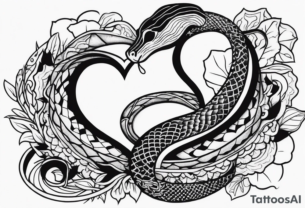 a snake who has swallowed a heart tattoo idea