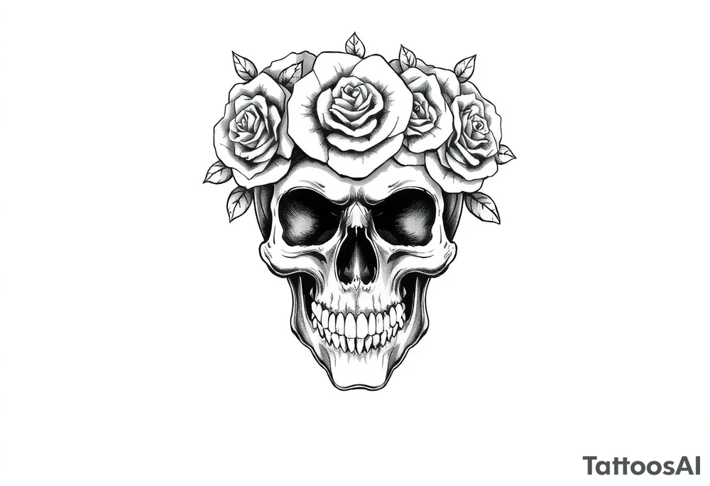skull with crown of roses tattoo idea