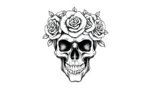 skull with crown of roses tattoo idea