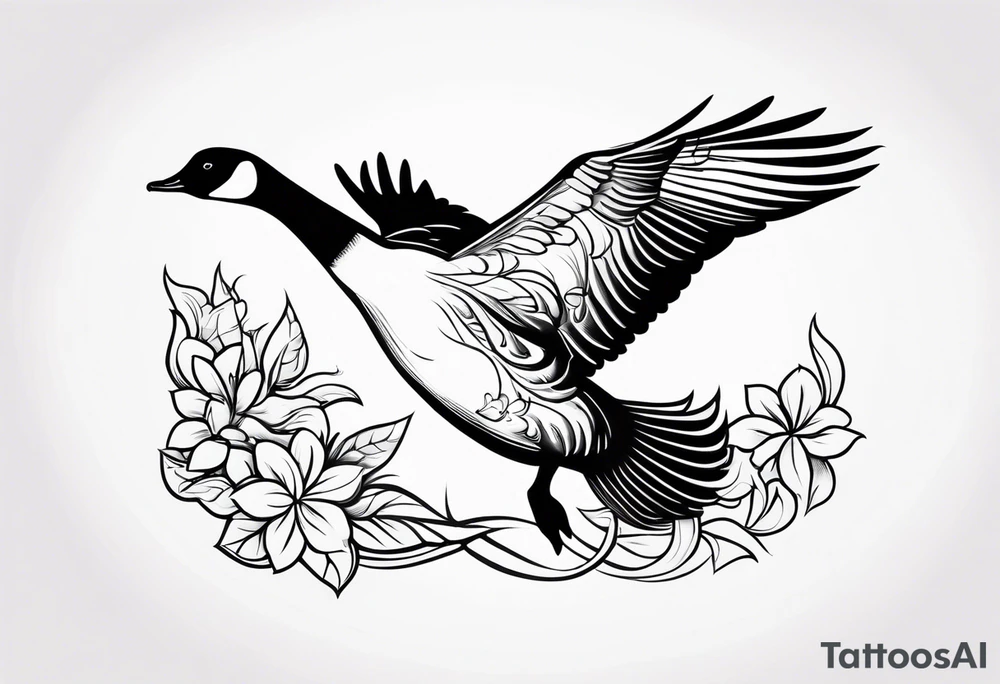 canadian goose taking off profile flowers tattoo idea