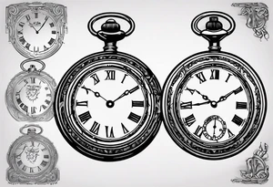 Pocket watch with chain, Roman numerals, date in Roman numerals inside timepiece, classic, elegant, traditional, clean lines tattoo idea