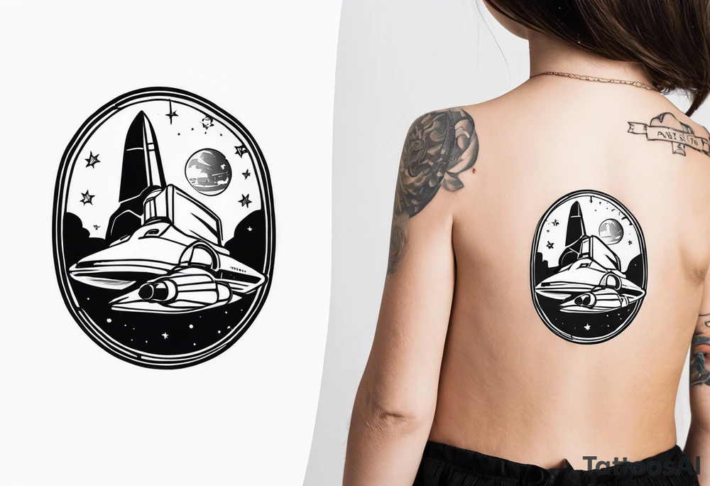 space shuttle mission sts-131 mission patch tattoo with a space shuttle launch being watched by a little girl included tattoo idea