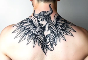 Woman Harpy with horns and lots of feathers tattoo idea
