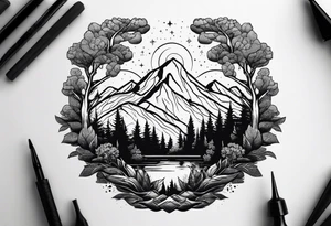 small mountain and trees tattoo idea