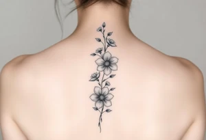 Delicate flowers vertically down the spine tattoo idea