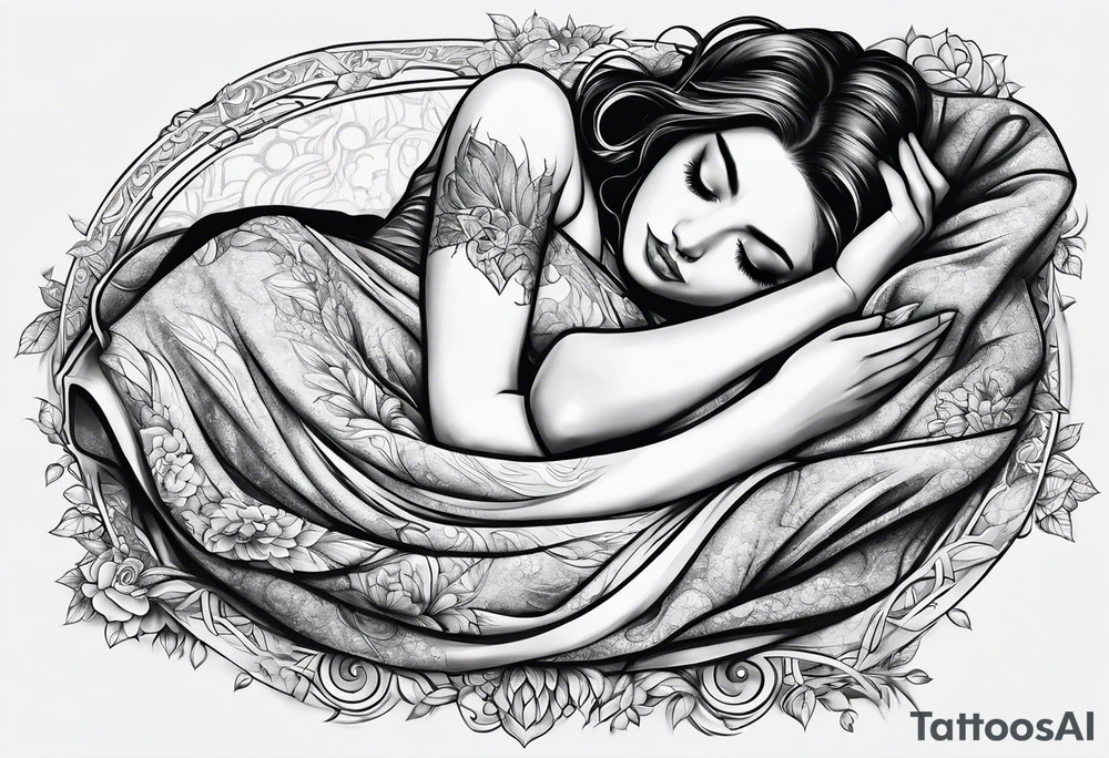 full body girl sleeping in blanket tattoo idea