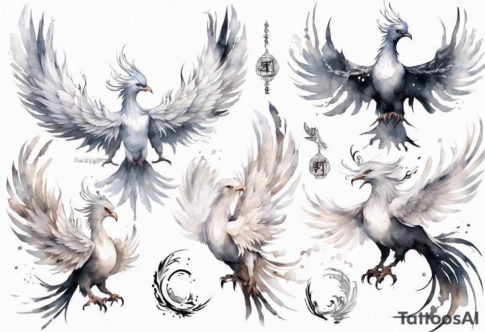 a white phoenix wearing iron diadem tattoo idea