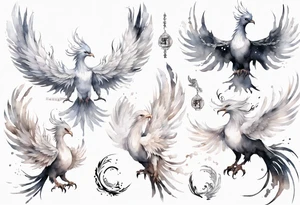 a white phoenix wearing iron diadem tattoo idea