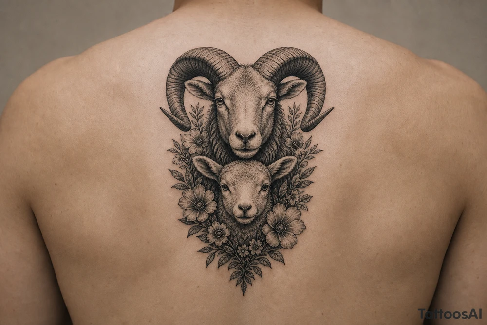 Mother ram baby ram with flowers the mother ram on top the baby ram on bottom tattoo idea