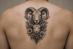 Mother ram baby ram with flowers the mother ram on top the baby ram on bottom tattoo idea