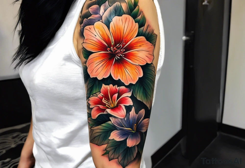 Realistic flower full sleeve tattoo idea