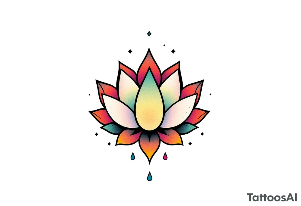 small colorful celestial with lotus flower tattoo idea