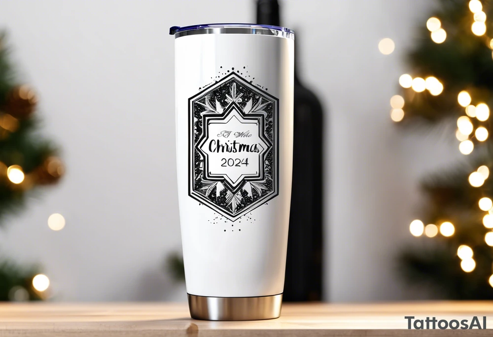 Christmas 2024 personalized name banner on a 20 oz tumbler minimalist snowflake motif tattoo idea