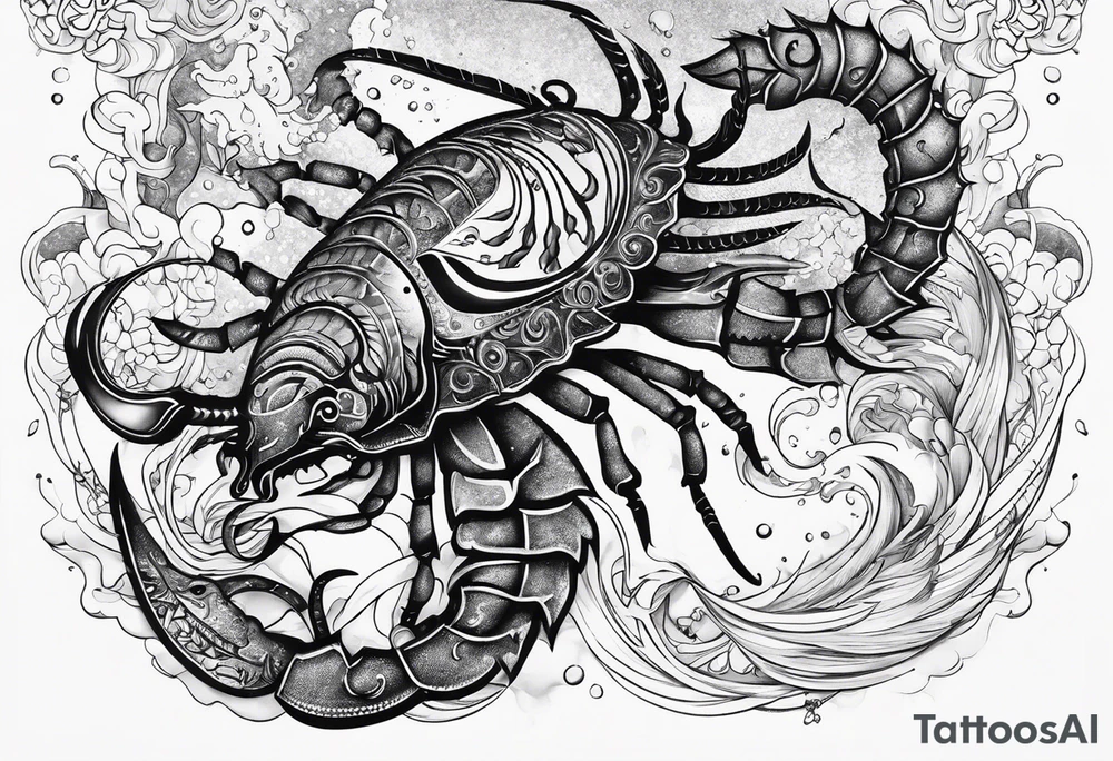Scorpio zodiac sign with water element surrounding tattoo idea