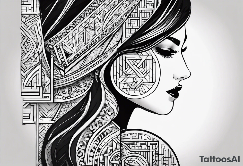 profile picture
Geometric monogram black and white tattoo using all the letters in STEVE and BREANNA in large block lettering tattoo idea