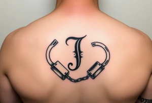 J initial made from handcuffs tattoo idea