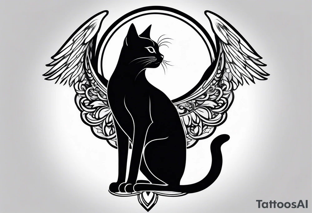 black cat with angel halo tattoo idea