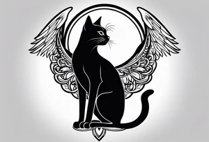 black cat with angel halo tattoo idea