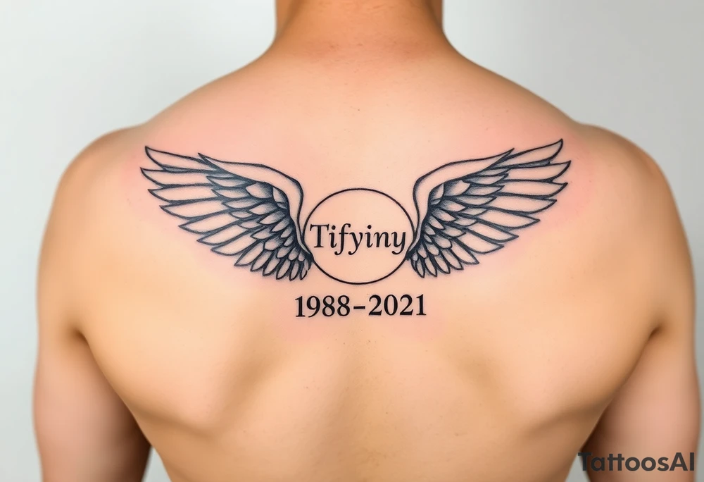 Simple Angle wings with Tiffany in the middle and 1978-2021 under it wrist tatto tattoo idea