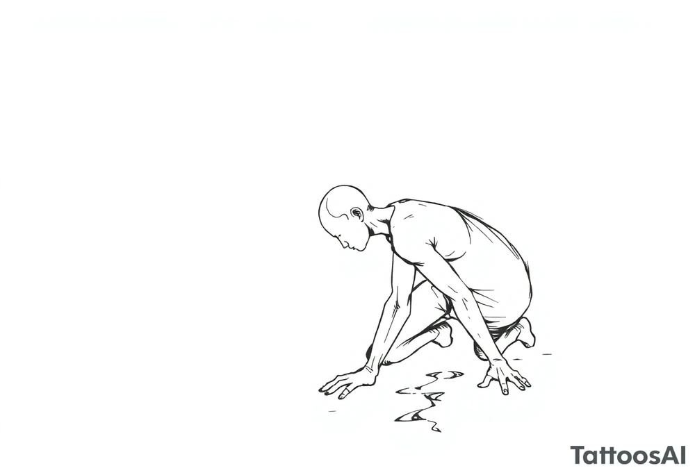 Confusion and pressure in thin lines solo traveler with no face with his body parts left on the path behind him he’s crawling tattoo idea