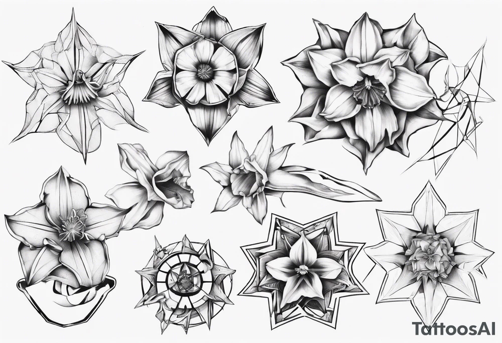 fineline, Daffodil, geometric tattoo idea