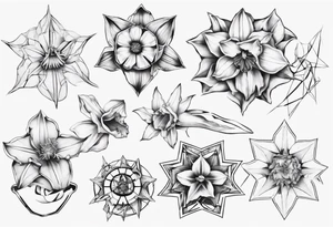 fineline, Daffodil, geometric tattoo idea