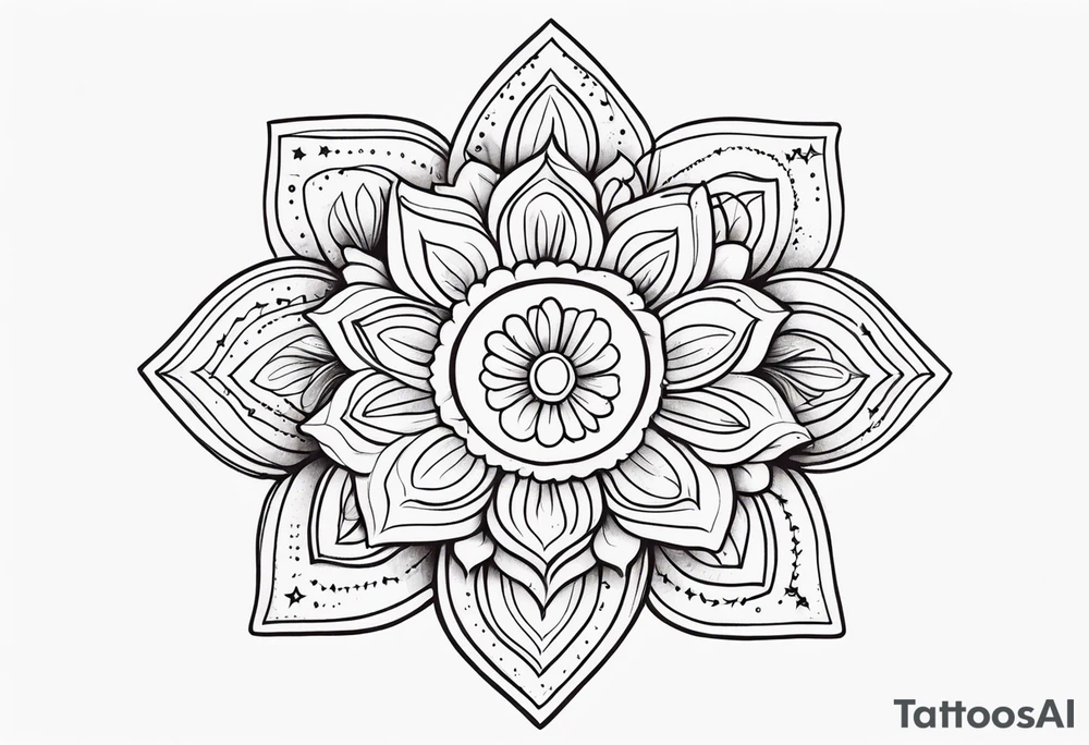 mexican fine line floral with stars, swirls, dots tattoo idea