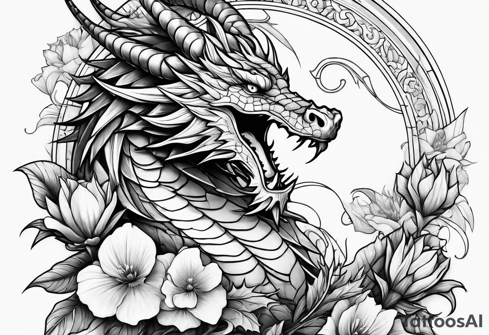 Dragon with flowers tattoo idea