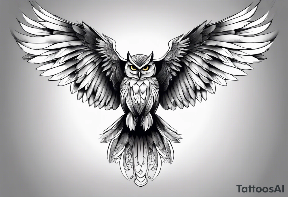 Sleeve with an owl with angel wings tattoo idea